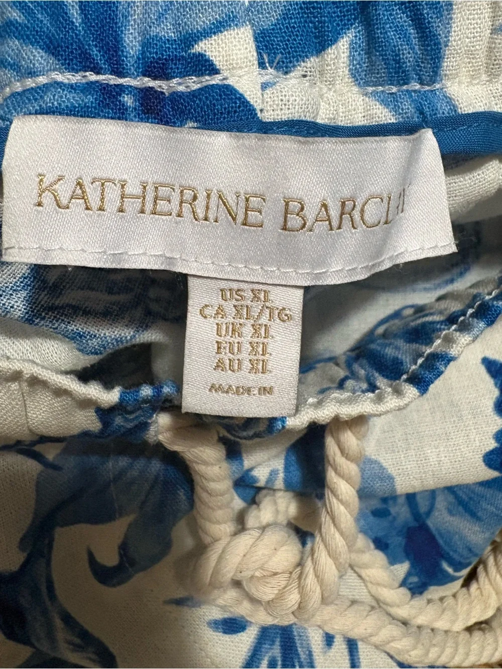 KATHERINE BARCLAY Blue Shell-Print Linen Blend Relaxed Fit Pants—Multi Sizes NWT